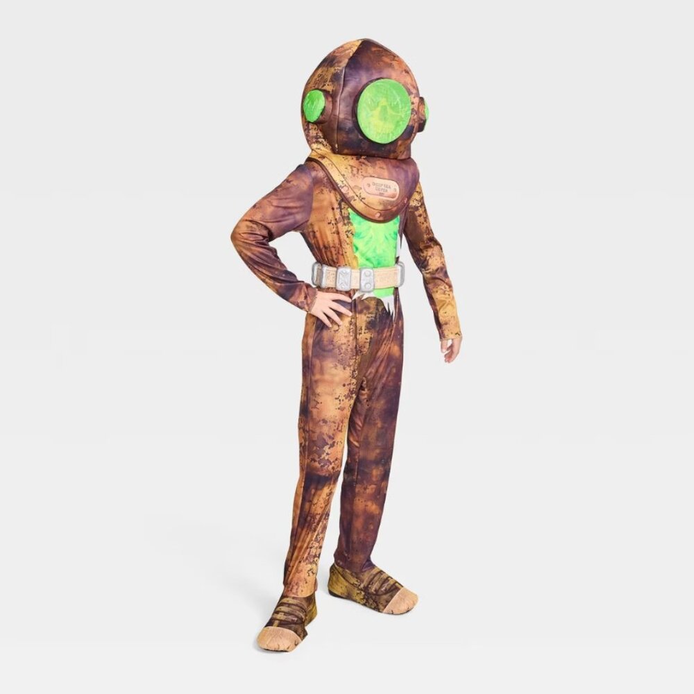 Boys Light Up Deep Sea Diver Halloween Costume 10/12 Unisex Jumpsuit